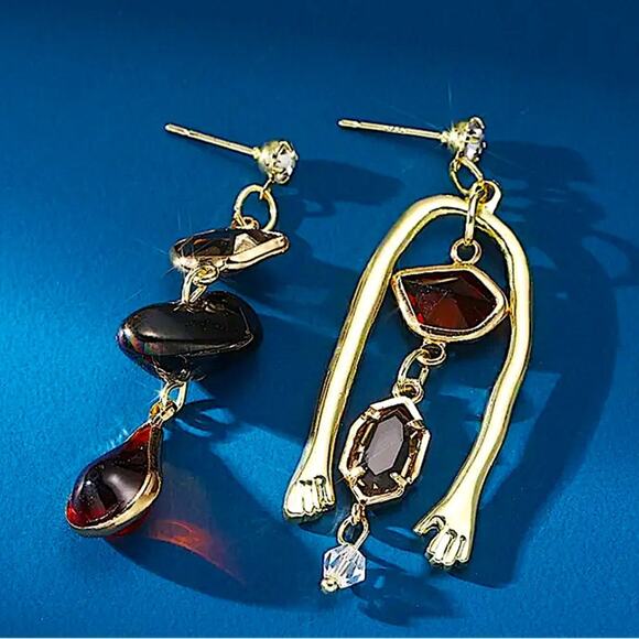 Gold Stone Mix Match Dangle Earrings - Picture 3 of 11